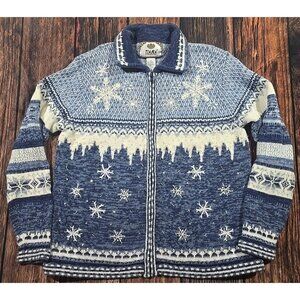 Tiara International Vtg Sweater Fair Isle Snowflakes Full Zip Ramie Cotton Sz M